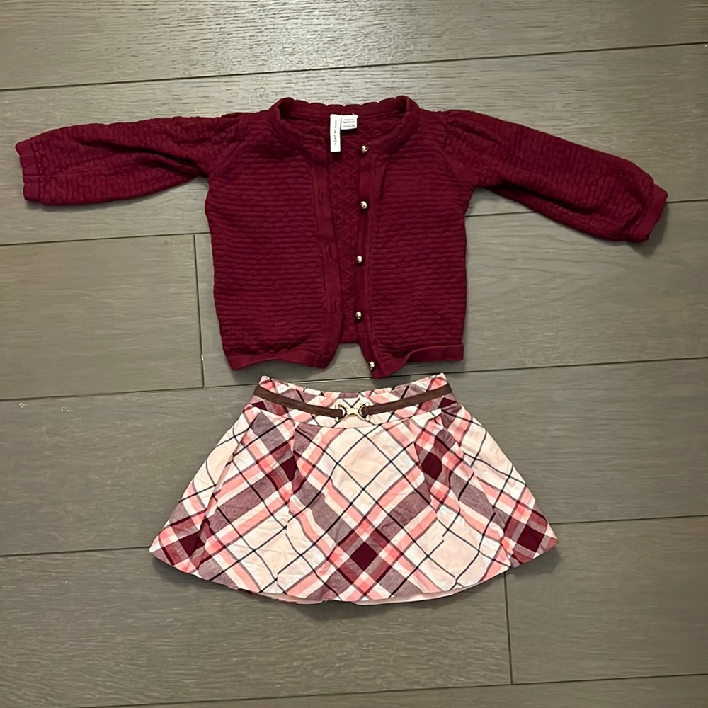 Janie and Jack Girls Matching Sweater and Skirt - Raspberry - 6-12 Months